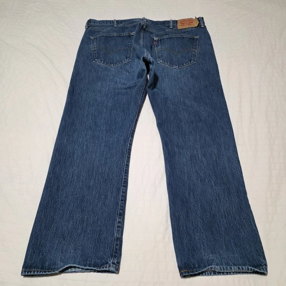 Levis 501 Jeans Mens 42x30 Blue Denim Button Fly Straight Leg Classic Fit Dark‎